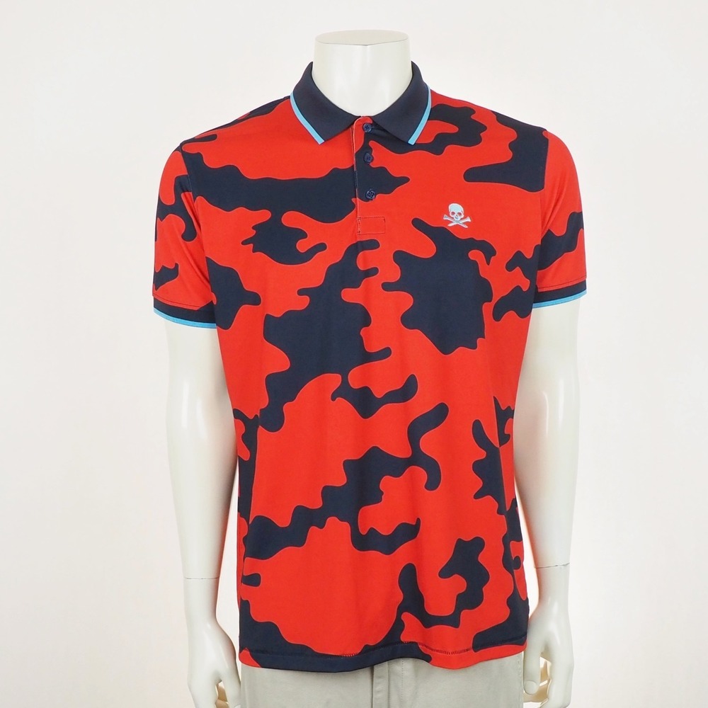 G/Fore GFore Exploded Camo Golf Polo Shirt Mens Medium Red AOP Performance